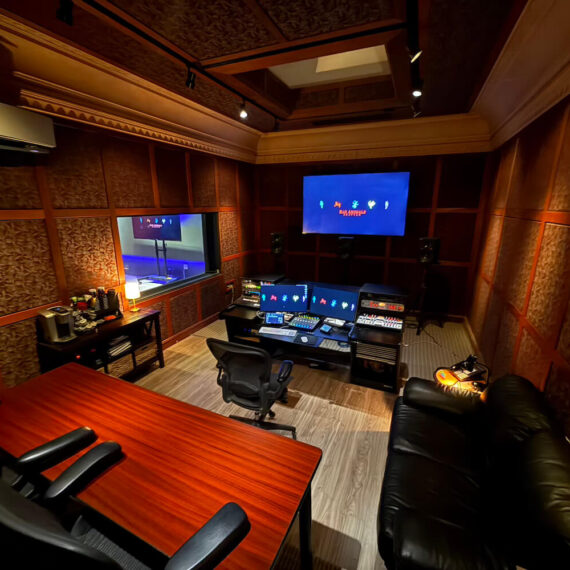 ADR and surround mix control room equipped with Pro Tools Ultimate, Avalon 737sp preamps, and Source Connect remote recording