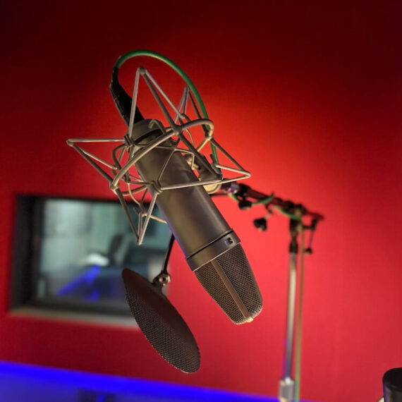 ADR and voice recording room accessible to both Red and Blue Studios with remote session streaming and professional microphones