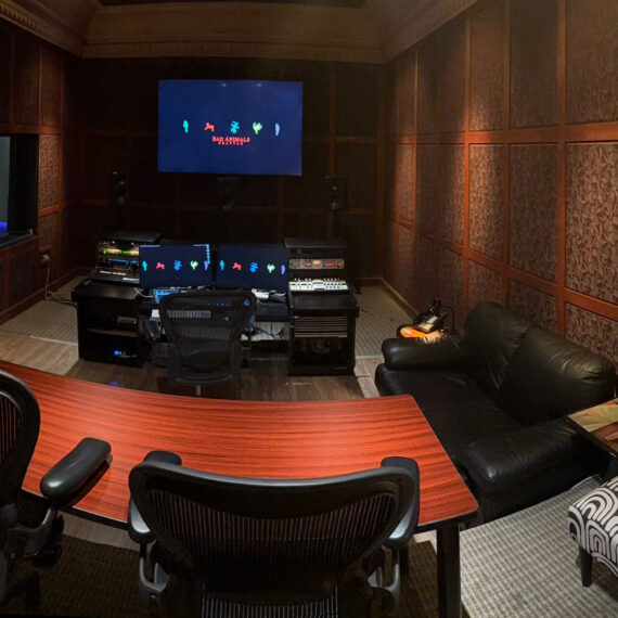 Pro Tools surround audio control room designed for voice recording, ADR, sound mixing, and remote audio production