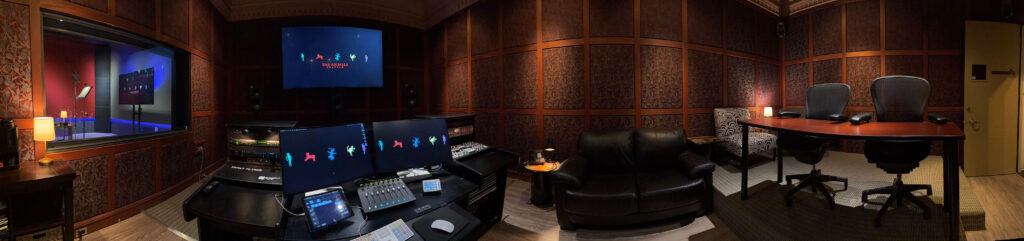 Professional 5.1 surround mix and control room with Pro Tools Ultimate, Avalon 737sp preamps, and 86 inch 4K display