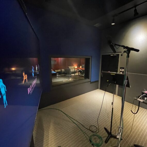 ADR and voice recording room accessible to both Red and Blue Studios with remote session streaming and professional microphones